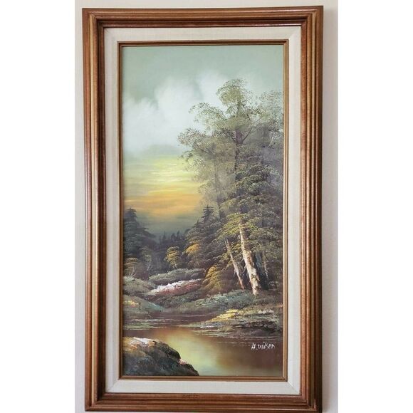 VINTAGE ORIGINAL OIL ON CANVAS SIGNED H. WILSON NATURE LANDSCAPE - Picture 1 of 6